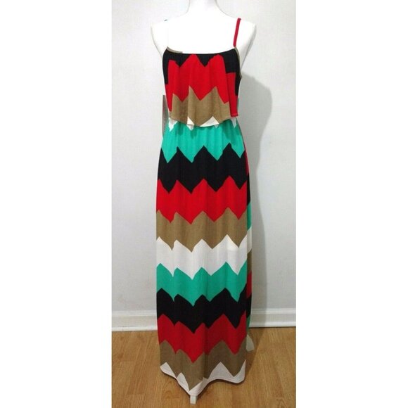 Mark Edwards Apparel Sundress Maxi Dress Womens XS Chevron Cruisewear Vacation - Picture 1 of 7